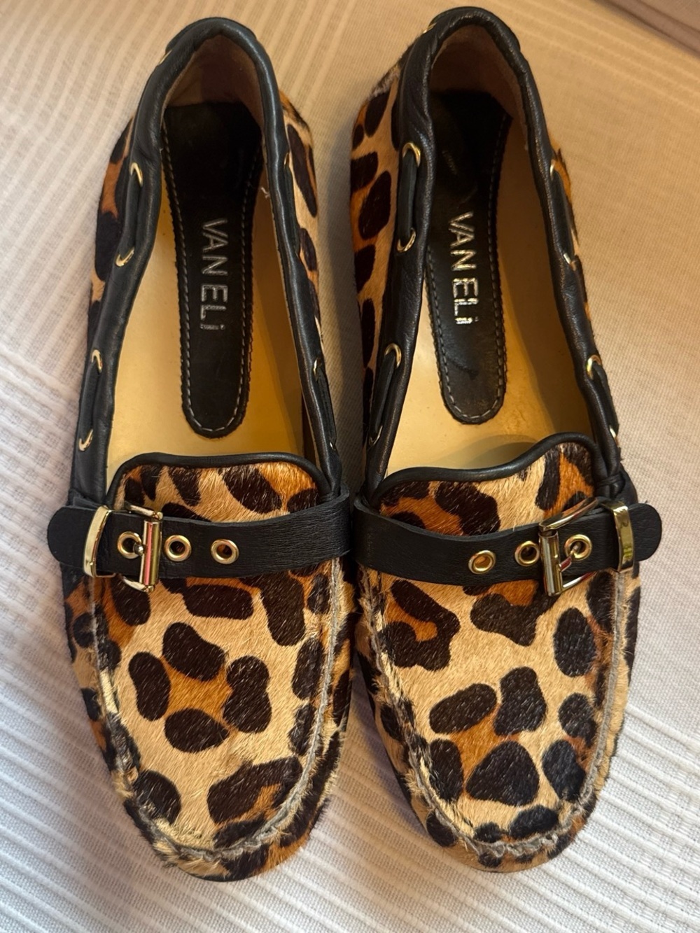 Vaneli Leopard Print Leather Loafers - Brown/Black size 6.5
